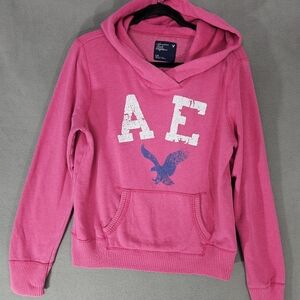 American Eagle Preppy Large Hoodie Sweatshirt Vneck Kangaroo Pocket AE Pink